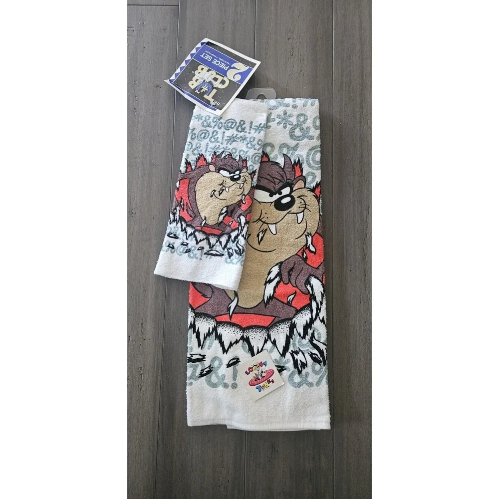 Vtg The Tub Club Looney Tunes Tazmanian Devil 2 Pc Bath Towel Set NWT